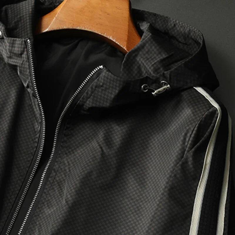 Minglu Hooded Spring Zipper Men's Jackets Luxury Plaid Printed Solid Color Long Sleeve Man Outerwear Autumn Male Coats