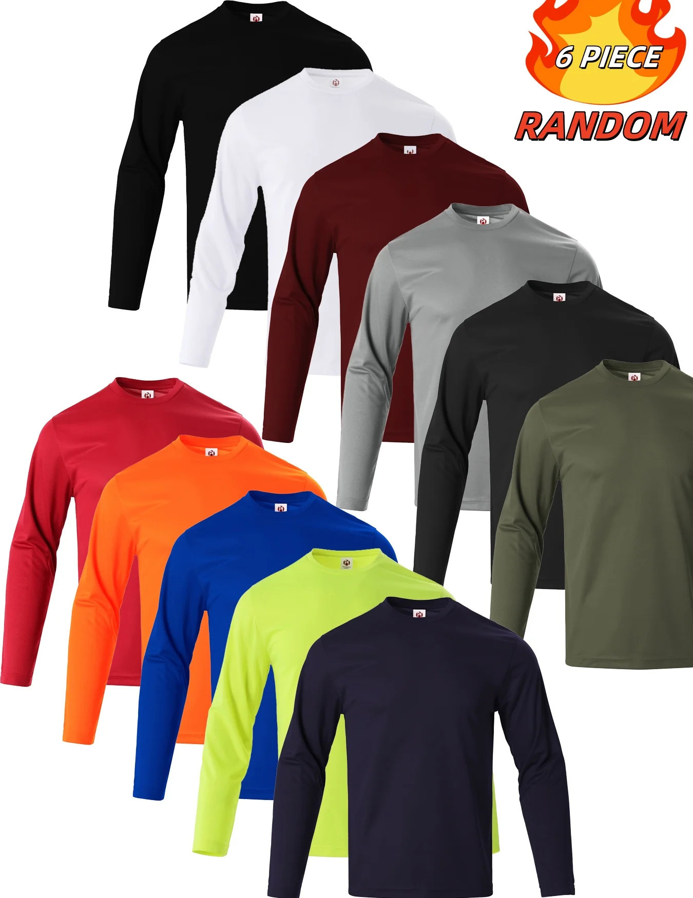 11 colors randomly selected 6piece mens quick drying long sleeved Tshirt moisture wicking casual and breathable 260302
