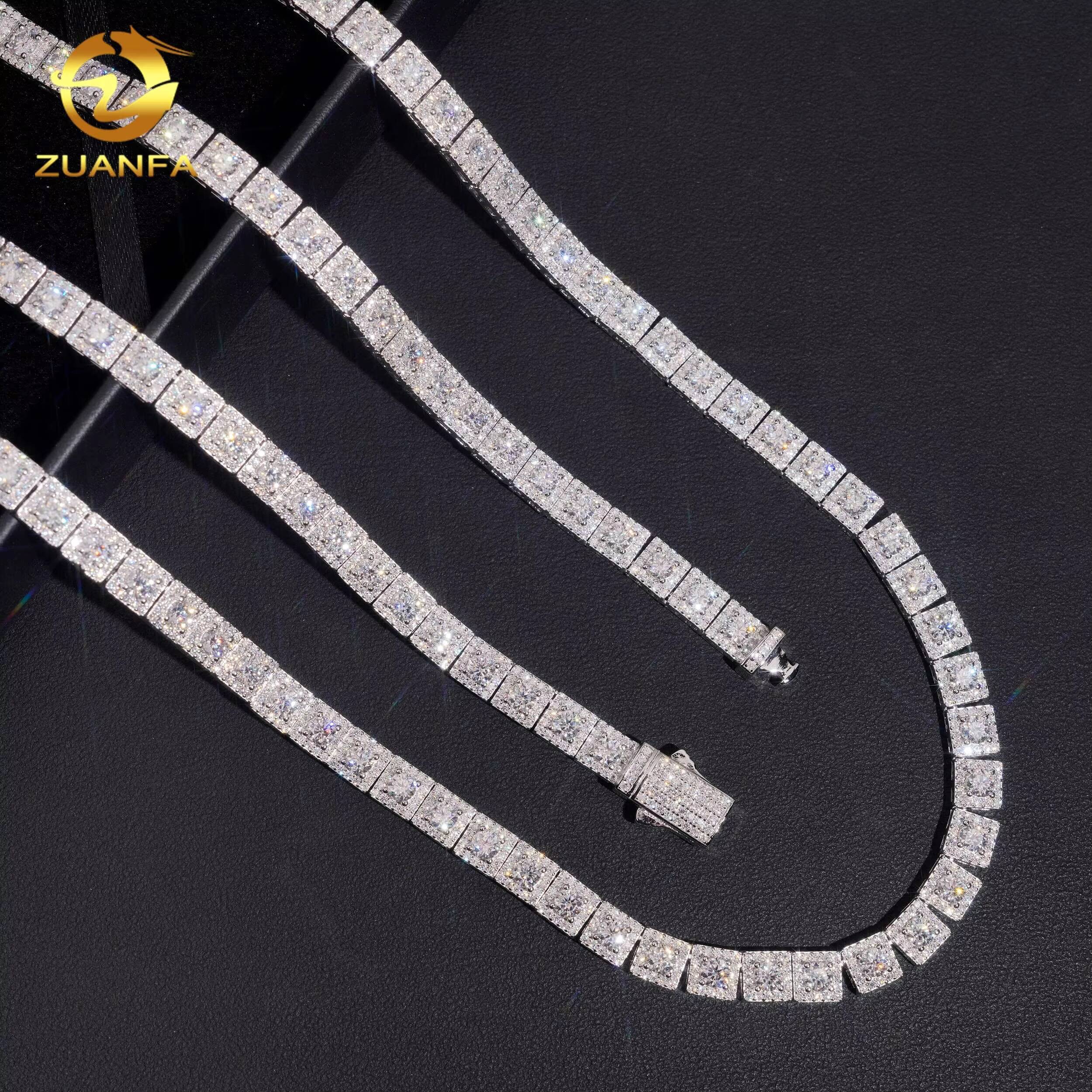 Luxury 7mm Square Halo Moissanite Tennis Necklace 925 Silver Moissanite Tennis Chain Fashion Jewelry for Men Women Iced Out