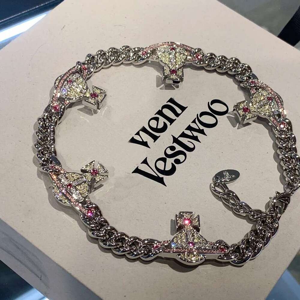 High-Quality Empress Dowager Thick Cuban Saturn Full Diamond Necklace Bracelet High-End Choker Collarbone Chain
