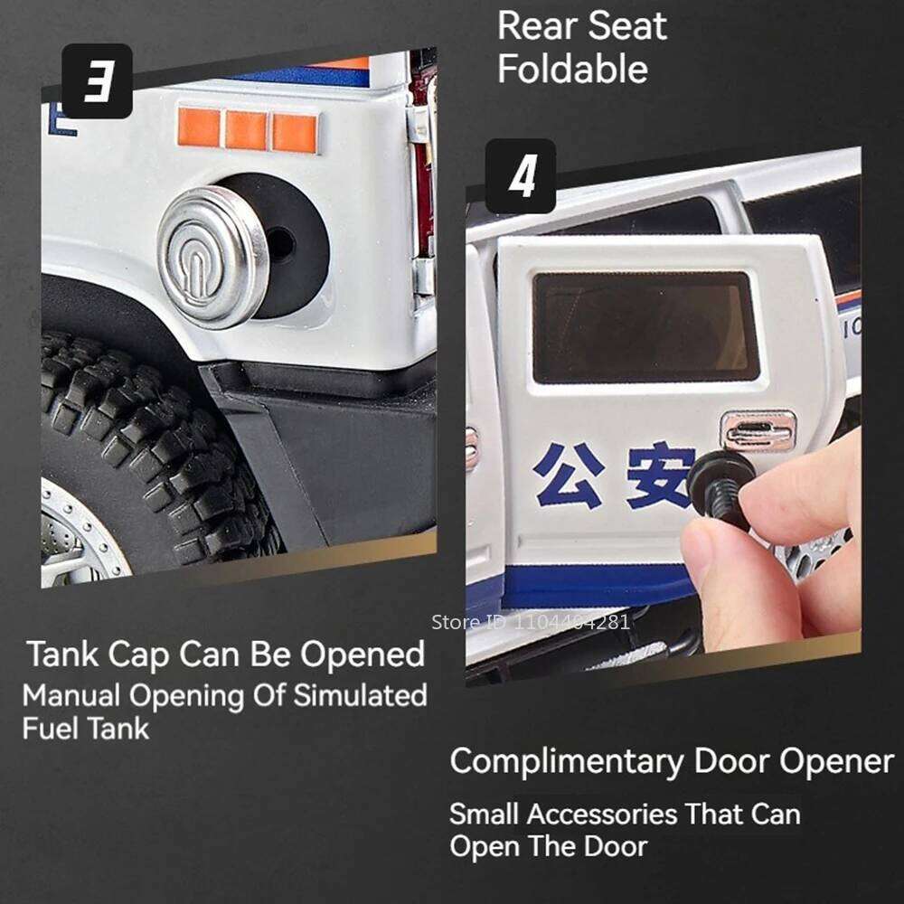 1:18 HANMA H2 Police Car Toys Diecast Alloy Models Doors Opened Front Wheel Steering Sound Light Pull Back Children's Day Gifts Z260306