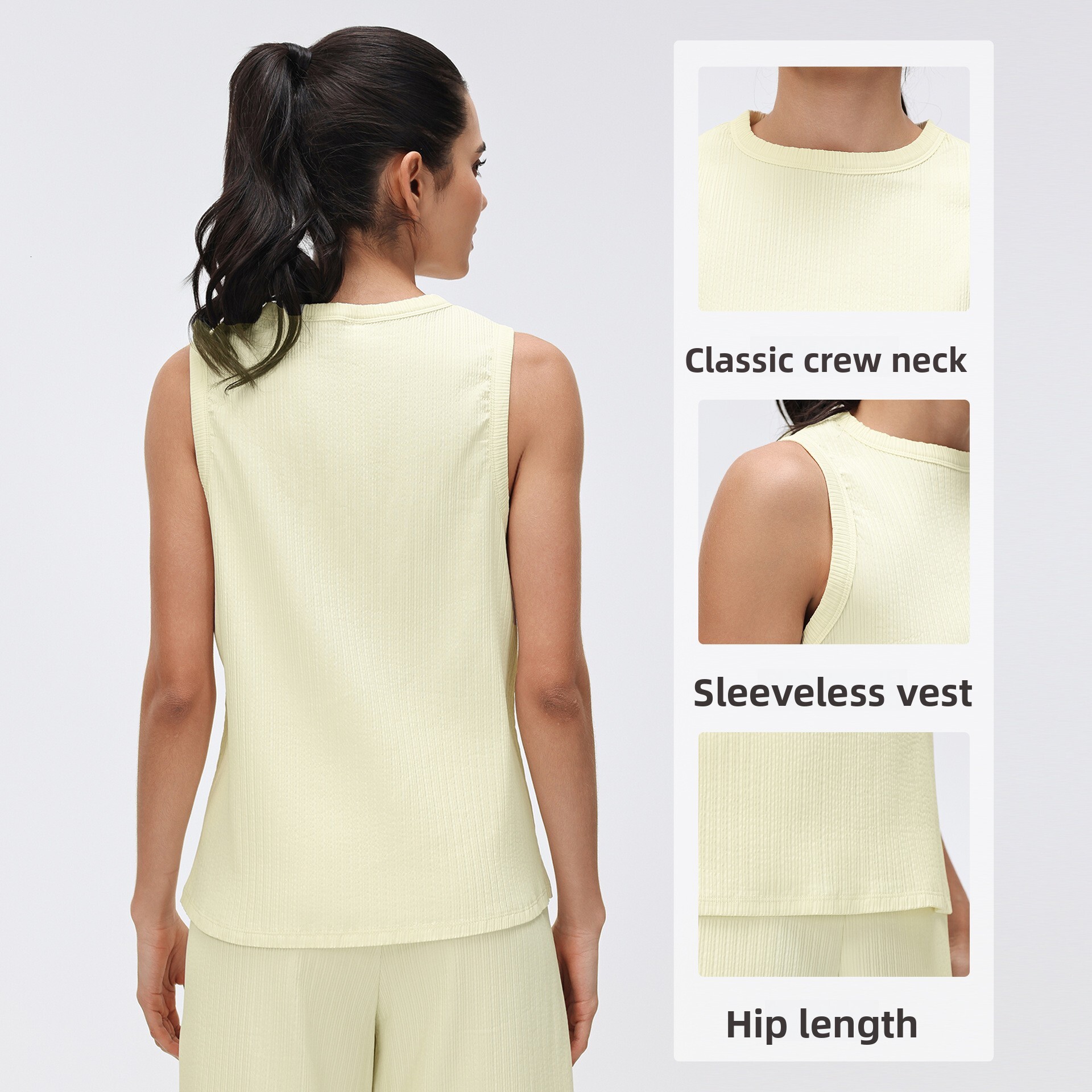 Simple Round Neck Sleeveless Vest for Women, Slim Fit Tank Top, Comfortable and Breathable Sports Fitness Wear D26020