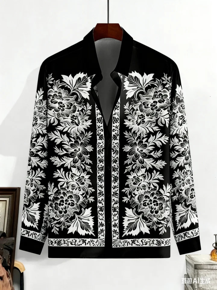 Mens Longsleeved Plant Vine French 3D Printed Shirt Hawaiian Beach Vacation Outdoor Party Outer Wear Xmas Dress Man 260228