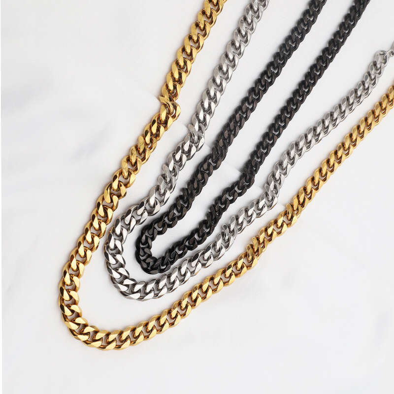 European and American ins-style trendy hip-hop 316L eco-friendly high-quality simple versatile thick chain titanium steel necklace
