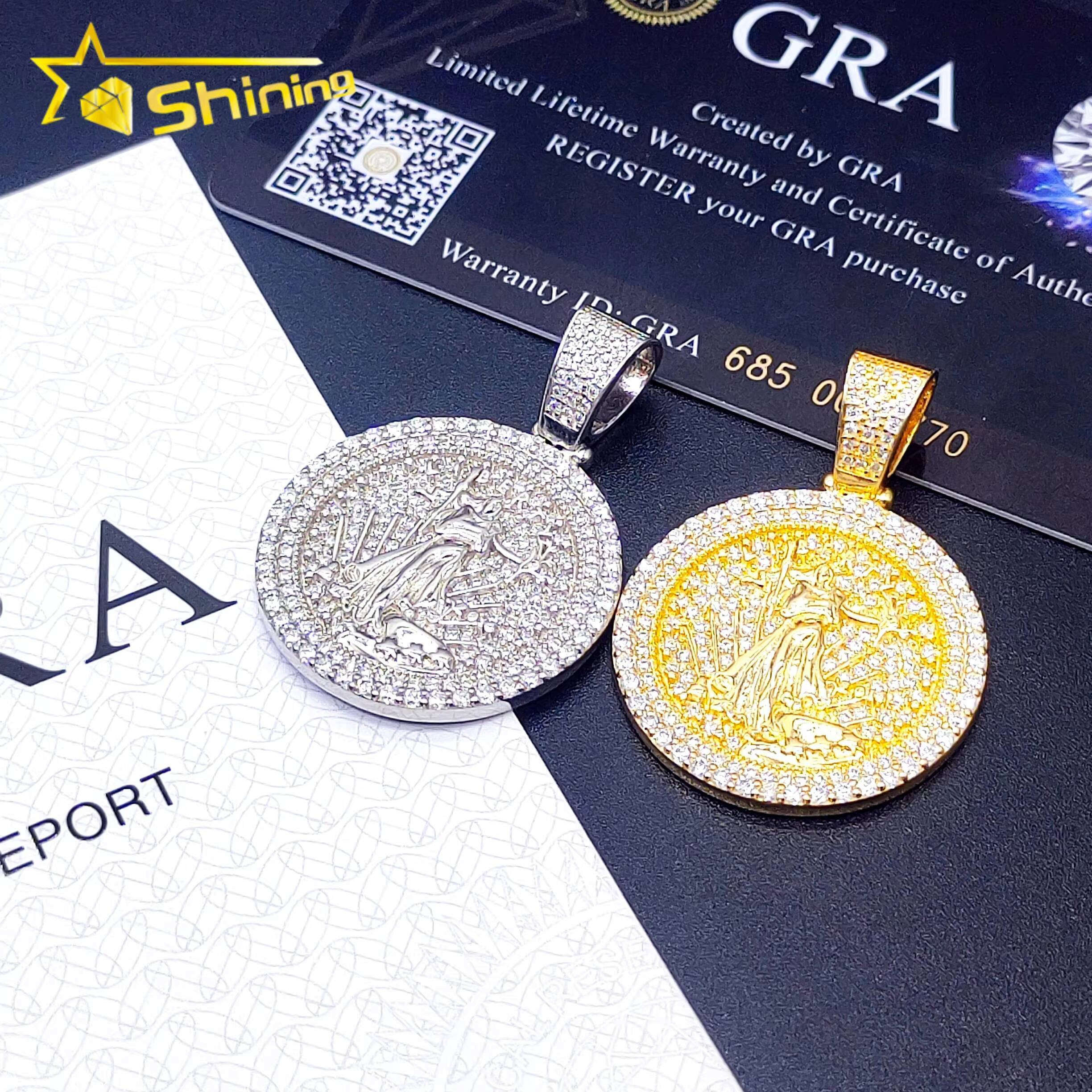 925 Sterling Silver Hip Hop Pendants GRA Certified Liberty Pendant Custom Moissanite Necklace Pendant
