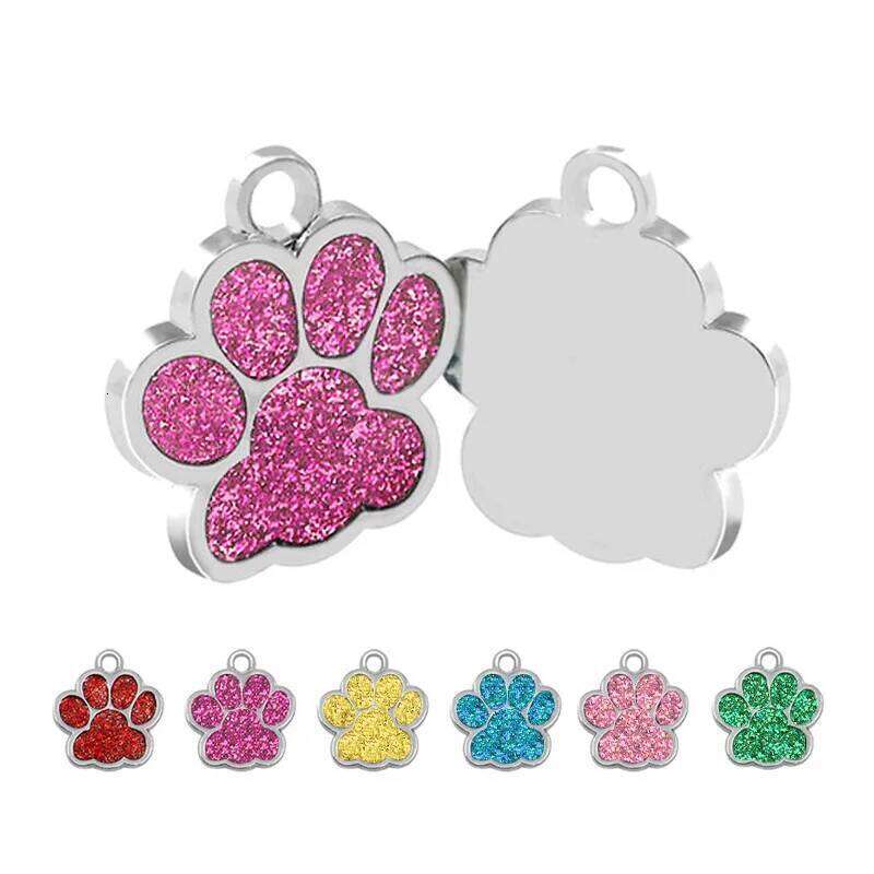 Wholesale 100 Pcs Paw Dog Id Tag Nameplate Engraved Custom Personalized Cat Keyrings Collar Plate Pet Shop Bamubi