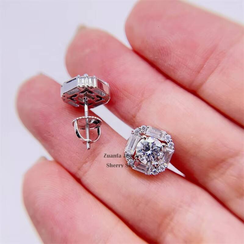 Pass Diamond Tester 9mm Vvs baguette Moissanite Stud Earrings With Screw Back 10k Gold Jewelry