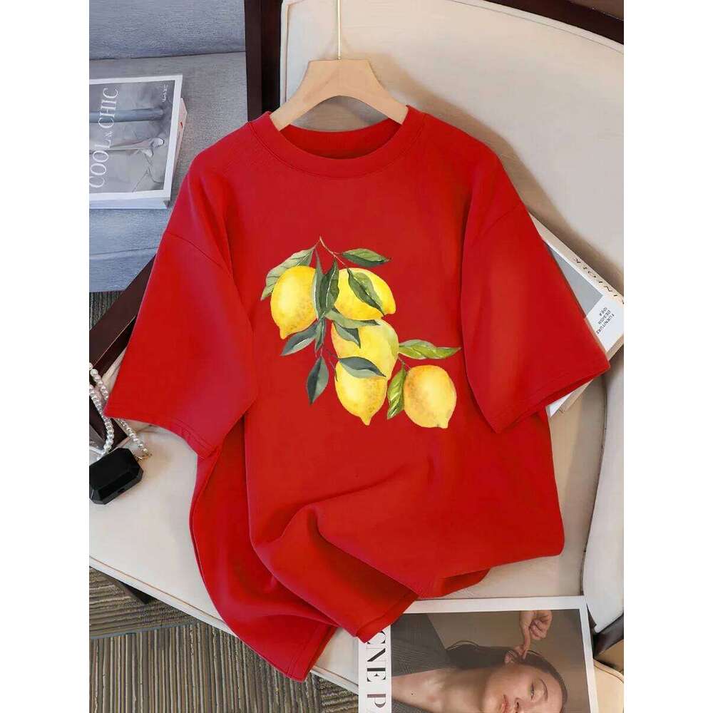 Creative Lemon Pattern T-Shirts Female Soft Tops Fashion Cool Tee Clothing Street Summer Casual Short Sleeve T-shirts XJ260306