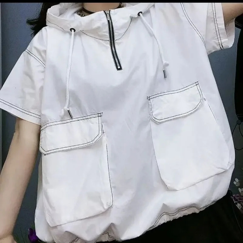 Short Sleeved Half Zipper Casual Versatile Fashion Pocket Vest Women Chalecos Para Mujer Hooded Tops Pullover Hoodies Waistcoat 260306