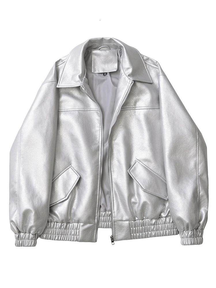 Ailegogo Streetwear Women Retro Loose Short Pu Faux Leather Jacket Spring Autumn Female Zipper Coat Vintage Moto Biker Outwear 260306