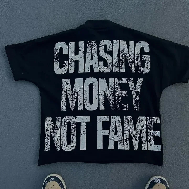 Vintage Chasing Money Not Fame Graphic T-Shirt Cropped Tees Co-ed Top graphic t shirts men clothing 260304