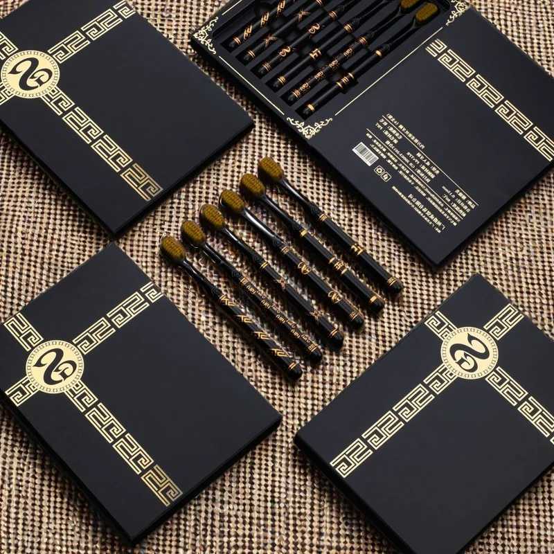 Luxury 6-Piece Toothbrush Set Premium Soft Bristles for Gentle Adult Oral Care Elegant Black-Gold Gift Box DesignT260307