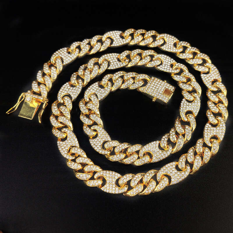 New pig nose coffee bean Cuban chain 12mm 20mm high-quality box clasp color-blocked personalized bracelet necklace