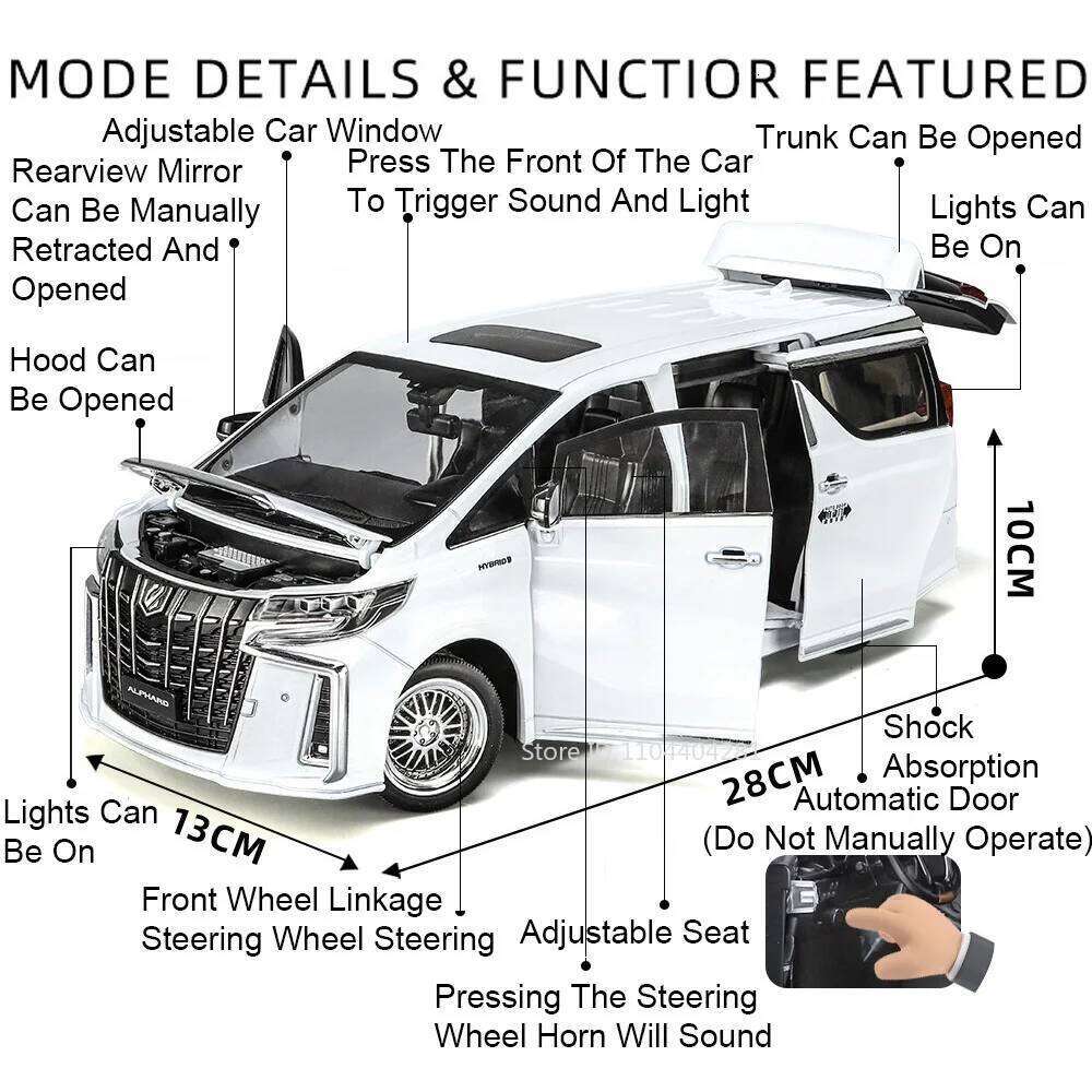 Large Size 1:18 Alloy LM300 Alphard MPV Models Diecast Car Toys 6 Doors Opened Sound Light Pull Back Vehices Adult Gift for Boys Z260306