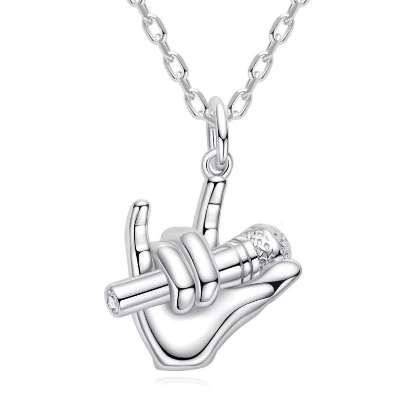 Microphone in Hand Design Moissanite Pendant Necklace 925 Sterling Silver Unisex Hop Jewelry Gift Music Theme Accessory