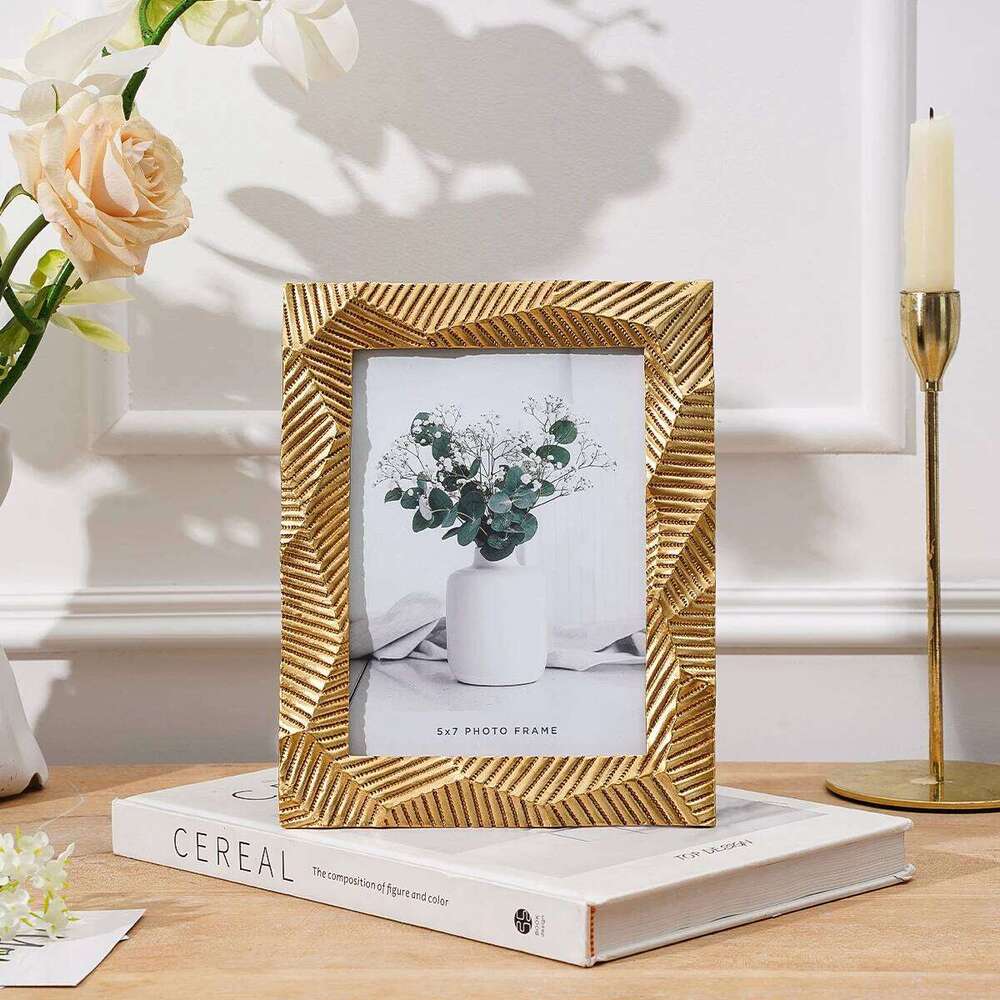 1PC, resin material geometric multi-faceted golden frame, festive home desktop decoration photo frame ornament H260306