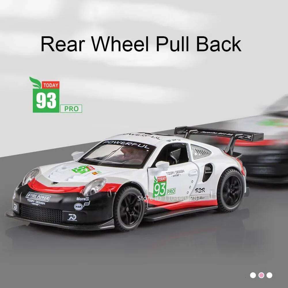 1:32 911 RSR Macan Toys Car Diecast Models Doors Opened Sound Light Pull Back Rubber Tires Miniature Sports Cars for Kids Gifts Z260306