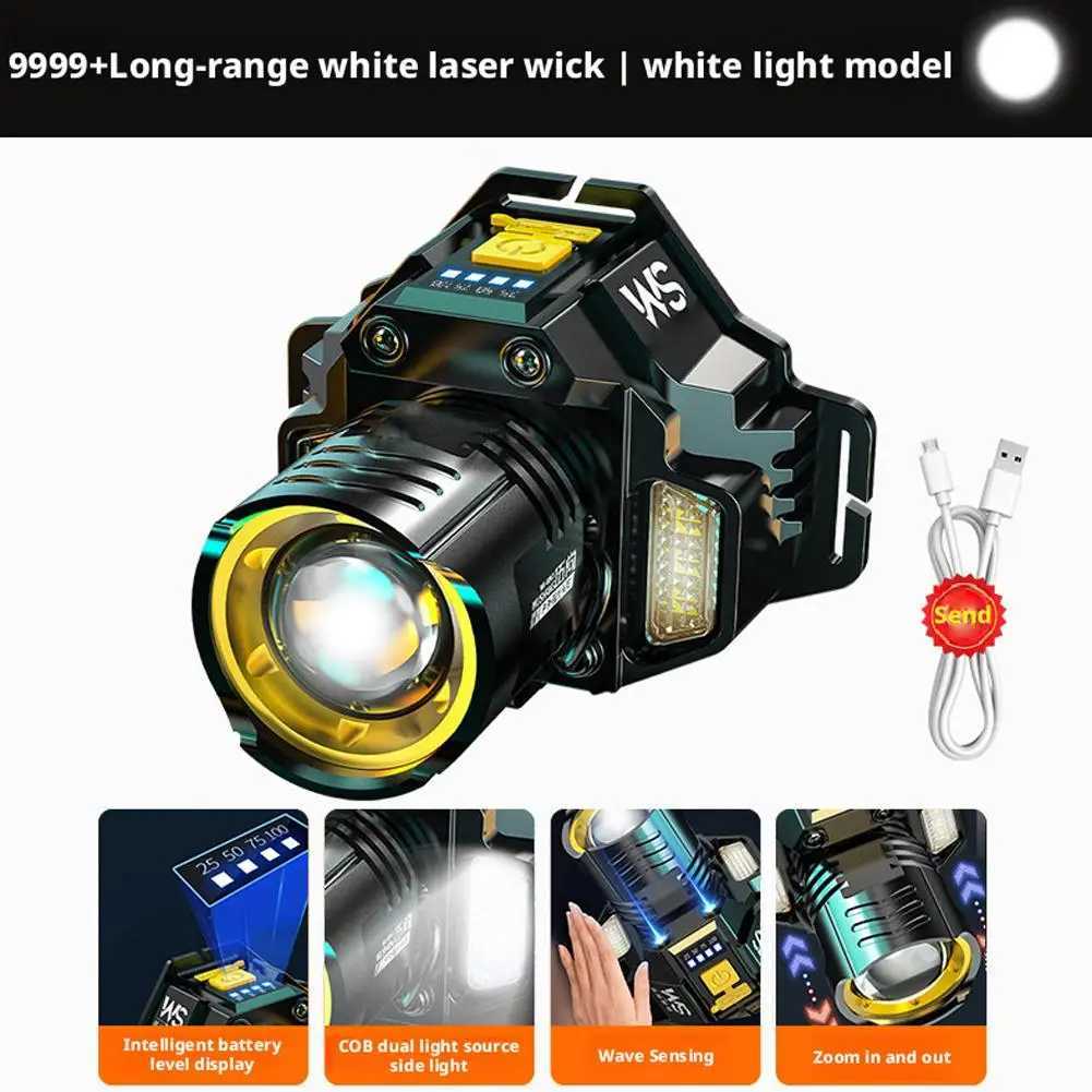 USB Rechargeable Headlamp Motion Sensor COB Light 800 Lumens Super Bright Night Fishing Emergency Outdoor Lighting Hands Free H260307