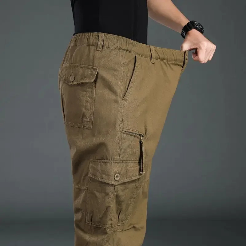 High Quality Mens Tactical Pants Elastic Waist Cargo Large Size Cotton Pants Multi-Pocket Trousers Sports Training Work Pants 260305