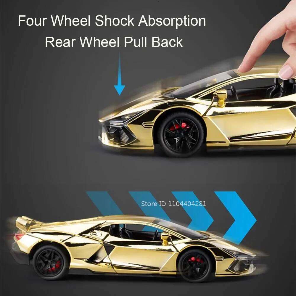 1:24 Revuelto SVJ63 Alloy Toys Miniature Model Diecast Sports Car Doors Opened Sound Light Pull Back Metal Vehices Kids Toy Gift Z260306