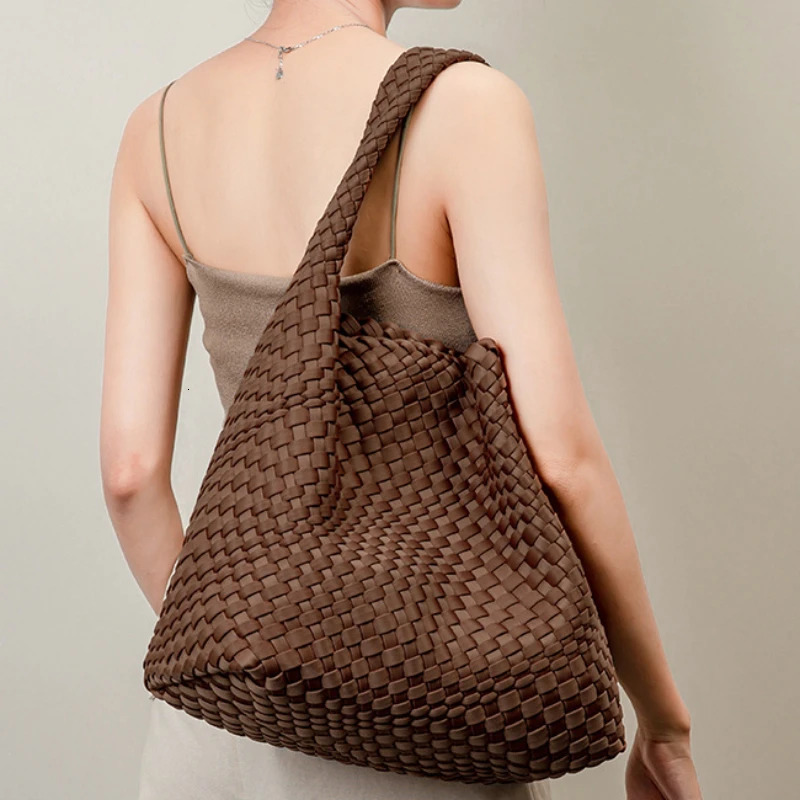 Neoprene Leather Woven Underarm Bag Pure Handwoven Bags Basket n Large Capacity Shoulder Classic Handbag 260227