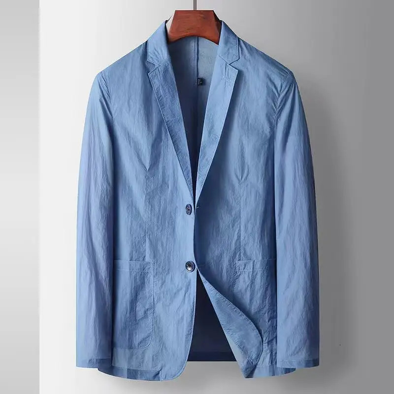 SpringSummer Mens Light Business Leisure Suit Coat Solid Color Thin Ice Silk Cool Sunscreen Suit Coat 260306