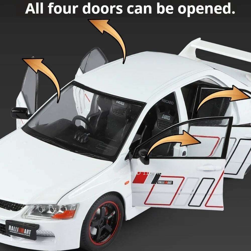 1:24 Mitsubishi EVO9 GTR R34 Sportscar Alloy Diecast Model Front Wheel Steering Sound Light Pull Back Vehcie Ornament Gift Z260306