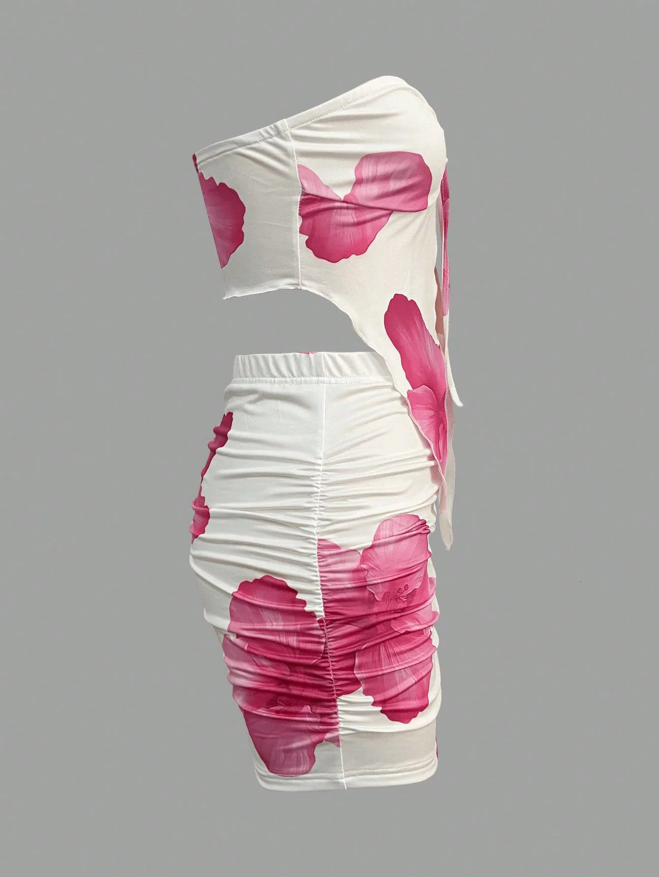 Sexy Backless Floral Print Tie Front Crop Tube Top And Slim Bodycon Skirt Two Piece Set For Women 260306