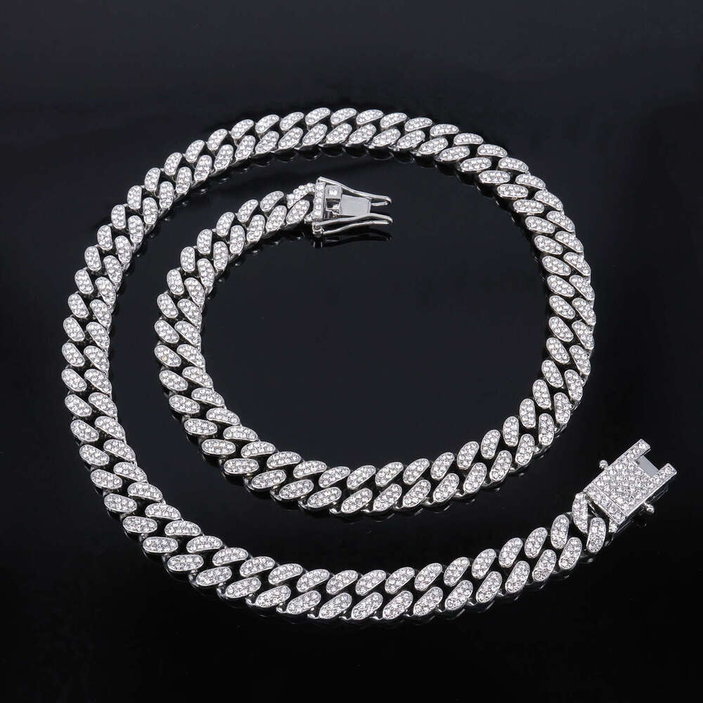 Cross-border jewelry 10mm round thickened new full-diamond necklace, high-quality alloy diamond-encrusted hip-hop Cuban chain