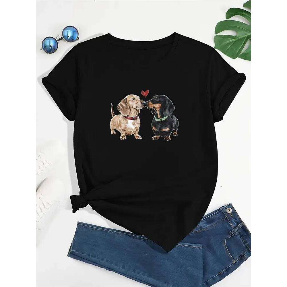 Women's Crew Neck Dachshund Print T-Shirt Fun Short Sleeve Casual Top Graphic T Shirts Summer Streetwear Y2K XJ260306 XJ260306