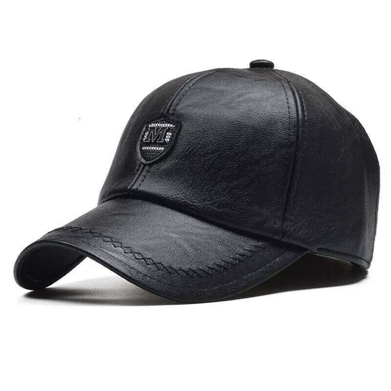 M Label Pu Leather Baseball Caps Spring and Autumn Outdoor Adjustable Casual Hats Sunscreen Hat Y260304