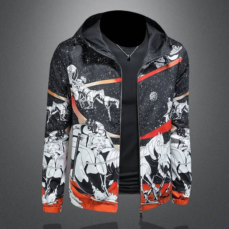Minglu Allover Printed Hooded Casual Men's Jackets High Quality Spring Autumn Zipper Male Coats Plus Size 5XL Man Outerwear