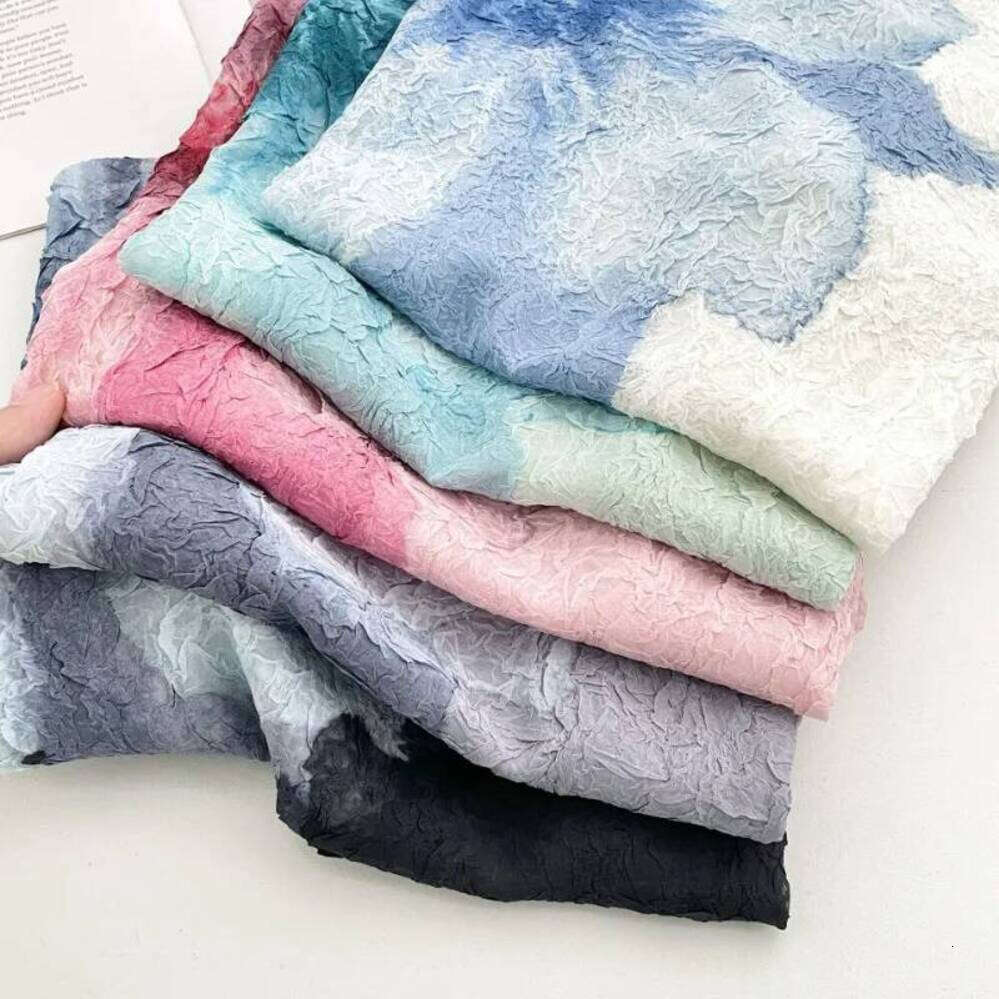 ZHE HAN Summer Miyake Pleated Round Neck T-Shirt Short-Sleeved Printed Top Simple Loose Large Size With Stretch Thin Breathable Clothing