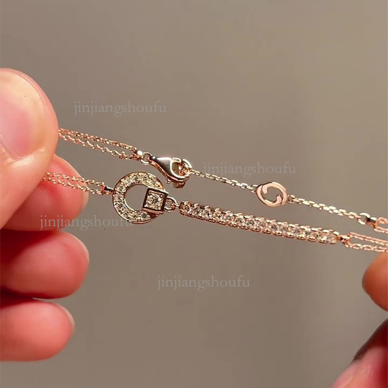 2026 Designer Sparkling Zircon Splicing Bracelet Luxury Fashion Brand Women's Jewelry S925 Pure Silver One Line Diamond Double Layer Ring Buckle 