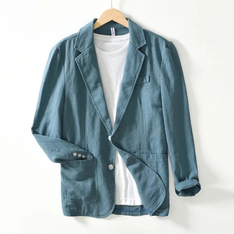 White black blue Travel quality Mens Casual Suit Autumn Cotton Linen Loose Solid Color Thin Regular Casual Suit Jacket 260306