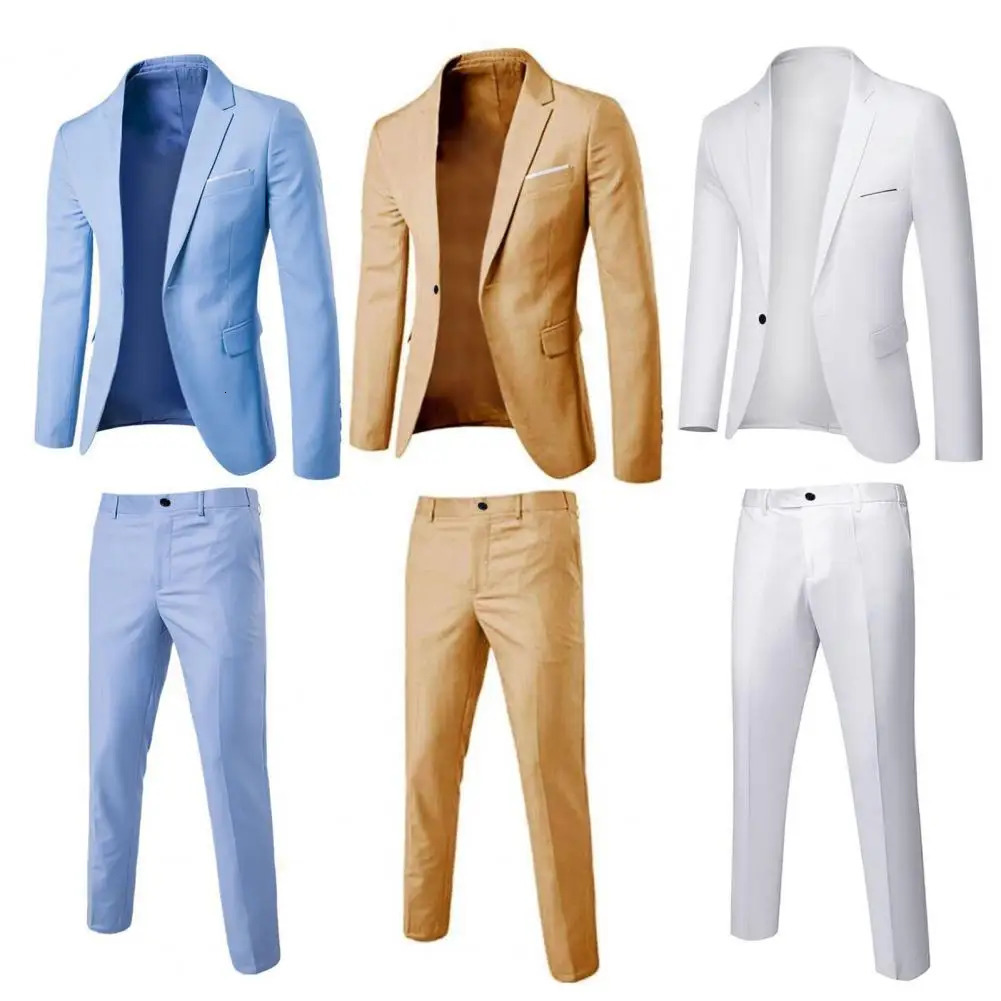 Formal Suit 2 Pieces Pants Korean Style Solid Color Single breasted Spring Autumn Buttons Formal Suit Wedding Groom Suit 260306