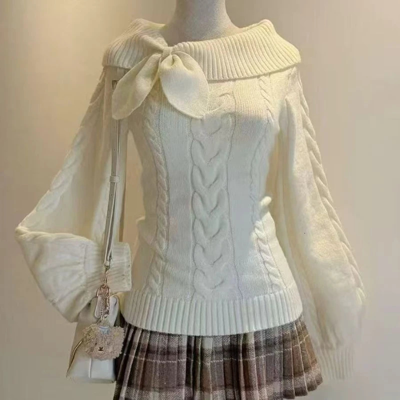 Preppy Style Sweet Knitted Sweater 2000s Aesthetic Gyaru Chic Korean Y2k Jumper Long Sleeve Coquette Knitwears 260306