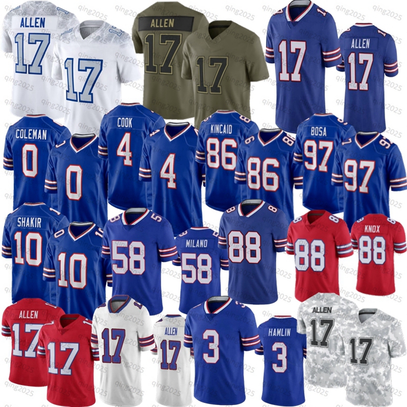 2026 New Josh Allen Keon Coleman DJ Moore Football Jersey Hairston Dalton Kincaid Andreessen Milano Joey Bosa Cook Dawson Knox Hamlin Khalil Shakir Dawkins