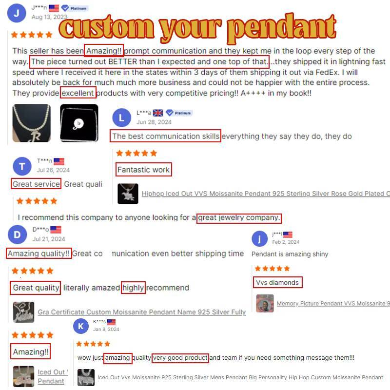 Custom Moissanite Pendant Men Rapper Jewelry Hip Hop VVS1 Diamond Letters Name Custom Moissanite Pendant