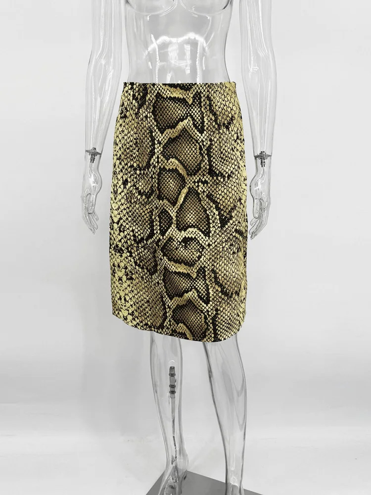 Tossy Snakeskin Printed Fashion Skirt Womens High Waist Slim Contrast Patchwork Commute Streetwear Female Vintage Y2k Skirt 260228