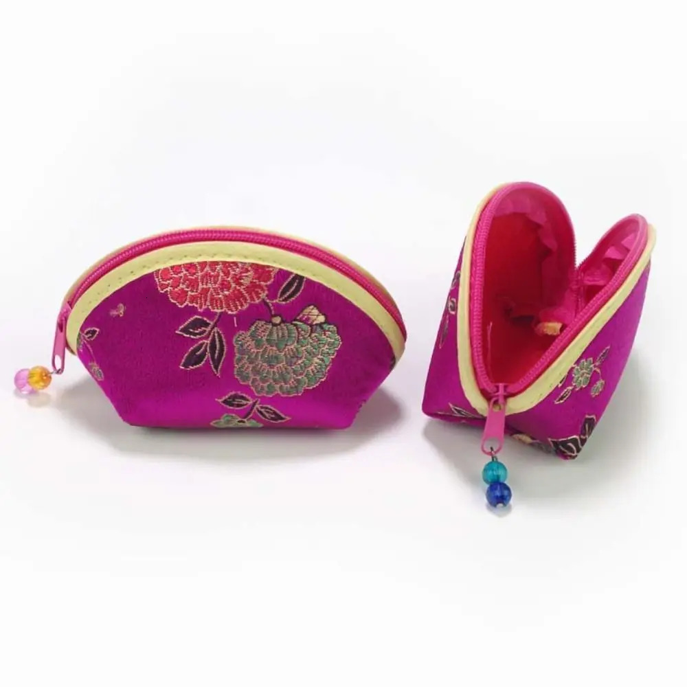 Exquisite Silk Fabric Chinese Style Purse Zipper Coin Bag Jewelry Storage Women 260307