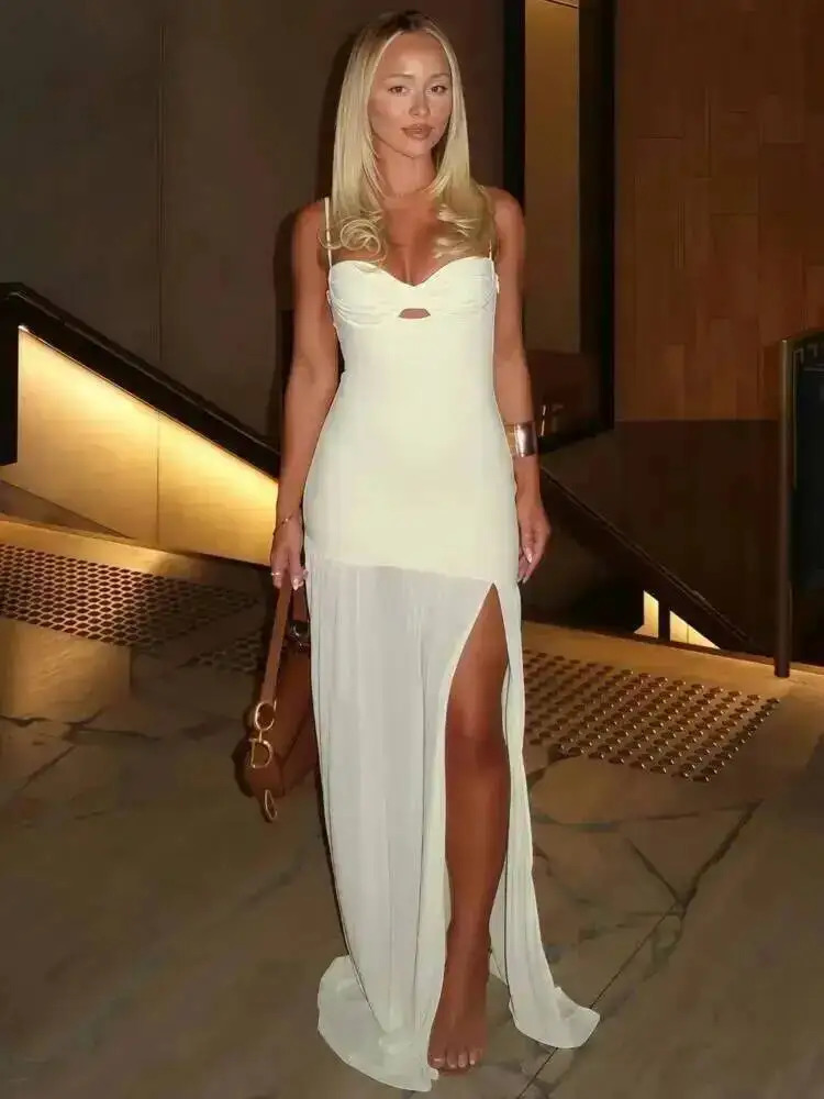 Avrilyaan Mesh Splicing Hollow Spaghetti Strap Backless Party Sexy Dresses Elegant Long Dress Women Summer Vestidos 260306