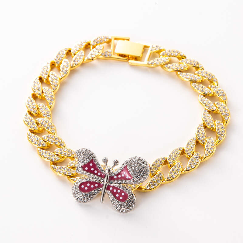 High-Quality European and American INS Jewelry Full Diamond Oil Drop Butterfly Cuban Hip-Hop Necklace Collarbone Chain for Women Wholesale