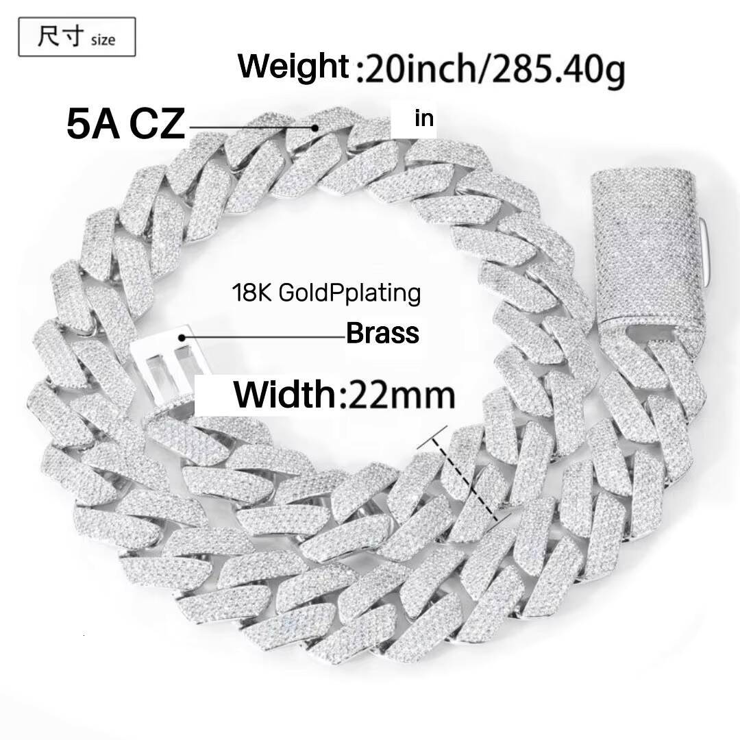 Heavyweight 22mm 4Row Diamond Miami Cuban Link Chain 18K Gold Plated Brass Hip Hop Necklace Streetwear Jewelry Factory Wholesale