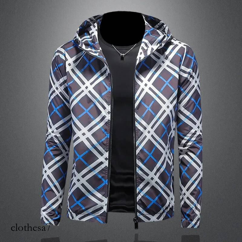 Minglu Spring Autumn Hooded Plaid Printed Mens Jackets Luxury Sport Casual Long Sleeve Male Coats Man Overcoat Plus Size 5XL