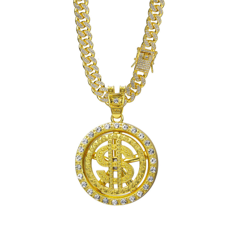 High-quality bearings ensure smooth rotation. Classic rotating dollar pendant necklace, a hot-selling cross-border hip-hop accessory