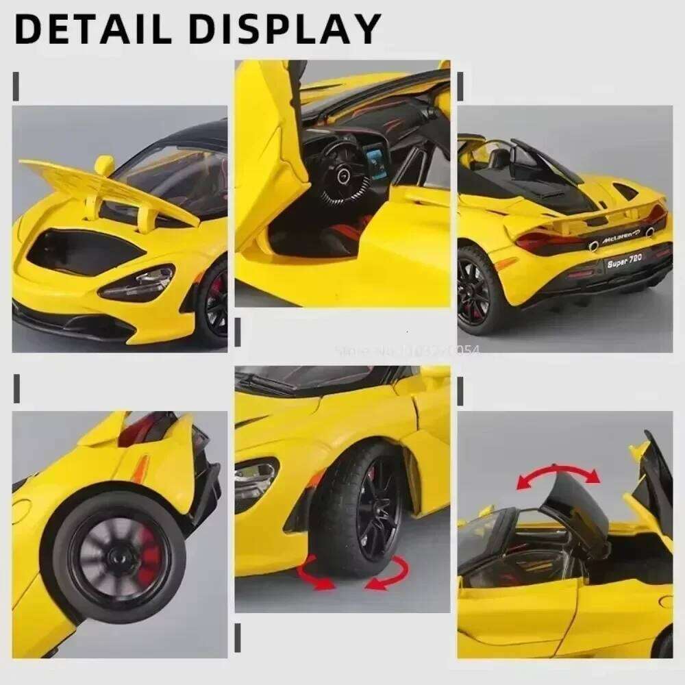 1:24 720s Apollo IE Alloy Model Toys Diecast Cars Doors Opened Sound Light Pull Back Front Wheel Steering Vehices Birthday Gifts Z260306