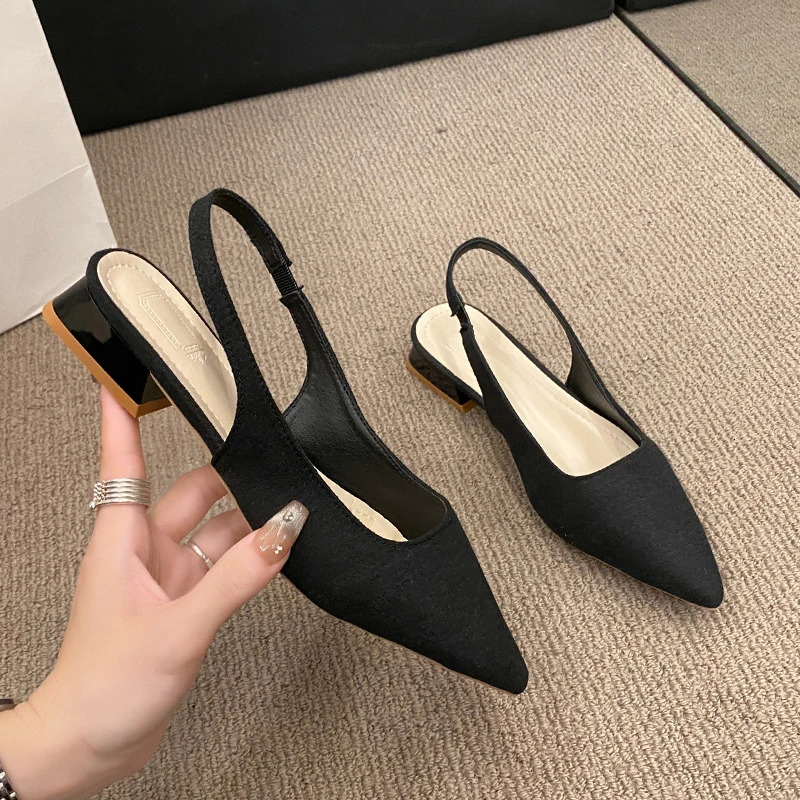 Summer Womens Sexy Pointed Retro Solid Color High Heels PU Leather Outdoor Banquet Party Womens Sandals Large Size 260306
