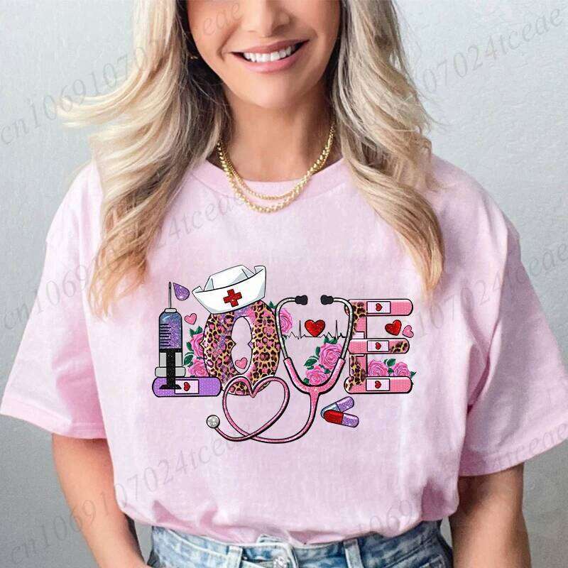 New T Shirt Pullover Oversize Valentines Day Love Print Casual Short Sleeve Women T-Shirt Nurse Tees Gifts XJ260306