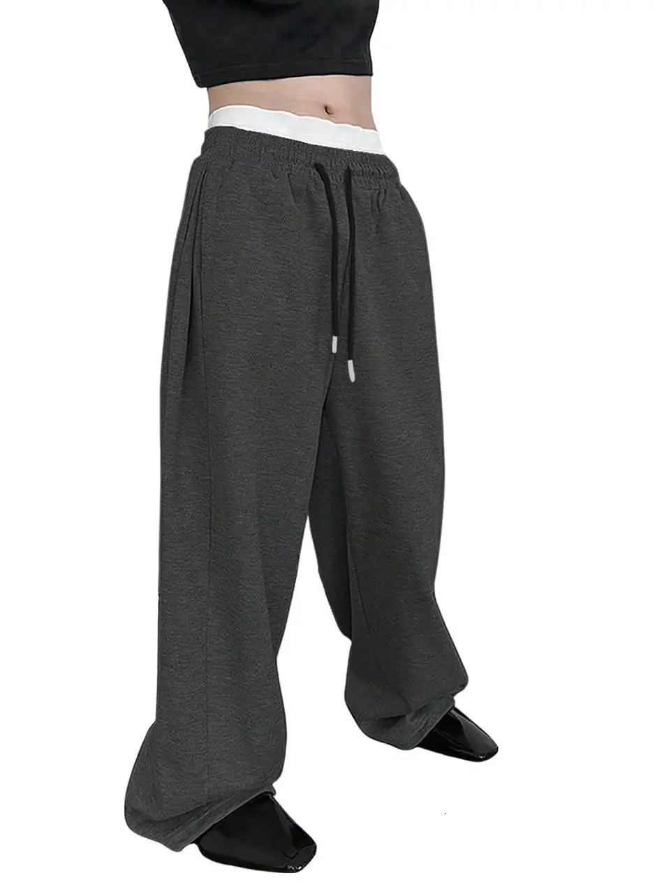 mens wide leg sweatpants European and American womens waist drawstring straight loose casual s 260306